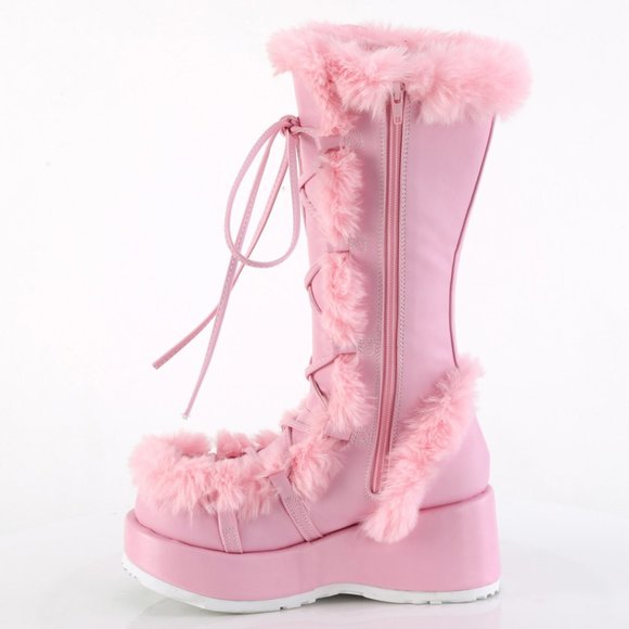 Y2K Platform Faux Fur Trim Lace Up Boots - Picture 3 of 5